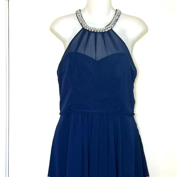 NWOT DAVIDS BRIDAL MARINE BLUE CHIFFON BRIDESMAID DRESS SIZE 10 W11082 - Picture 3 of 13